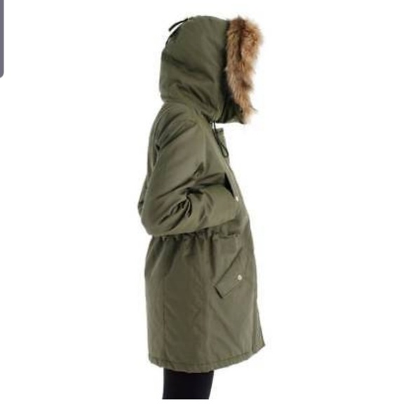 J CREW GREEN COAT WITH FUR HOODIE - Picture 2 of 5
